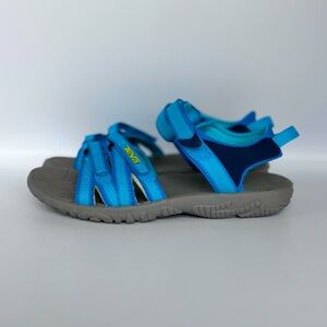 Teva Tirra Girls 1 Sandals, Turquoise Straps, Grey Base ‘Bering Sea Blue’ EUC